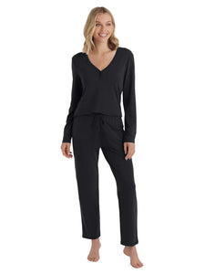 Quinn Y-Neck Henley PJ Set - Black