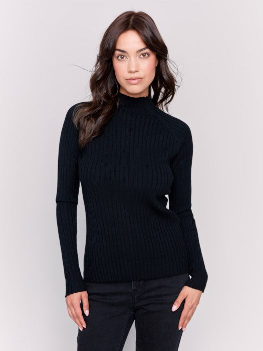 Ribbed Knit Mock Neck Sweater