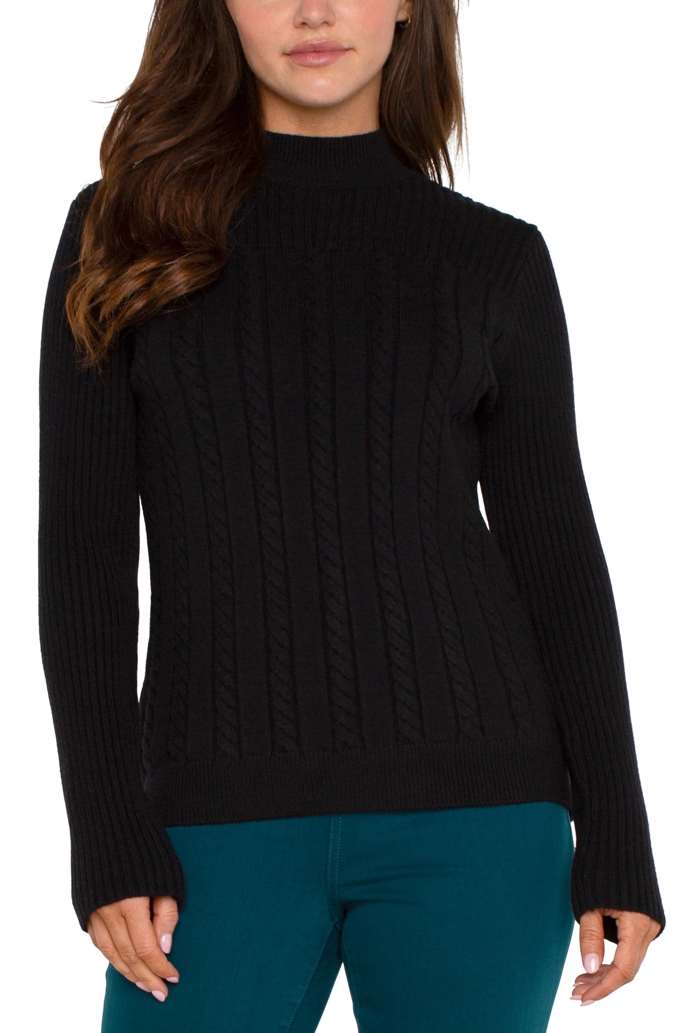 Long Sleeve Mock Neck Cable Sweater