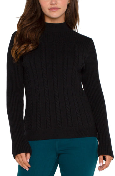 Long Sleeve Mock Neck Cable Sweater