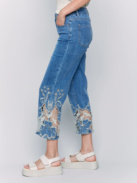 Flare Leg Jean with Lace Side