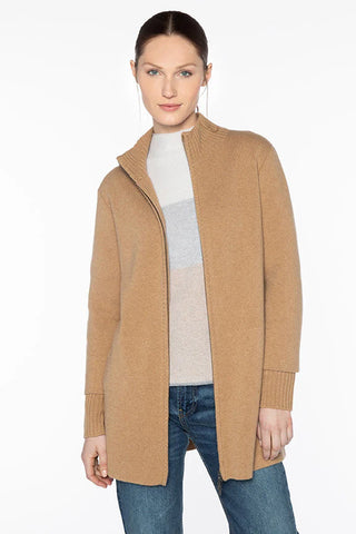 Doubleknit Zip Mock Cardigan in Camel