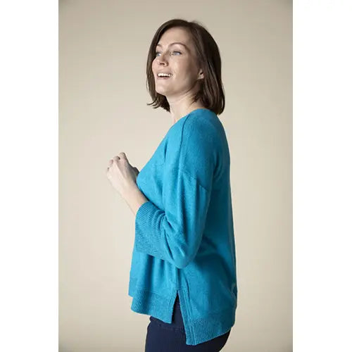 Fleece Round Rib Trim 3/4 Slv Boxy Crew