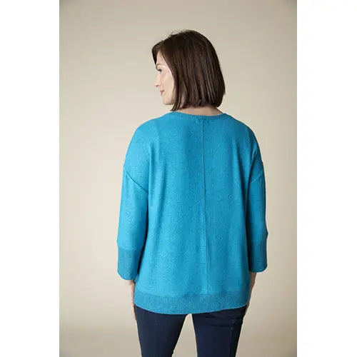 Fleece Round Rib Trim 3/4 Slv Boxy Crew