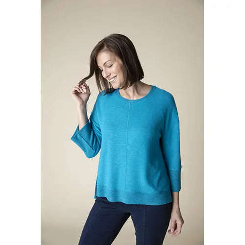 Fleece Round Rib Trim 3/4 Slv Boxy Crew