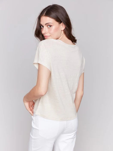 Split Neck Dolman Short Sleeve Top