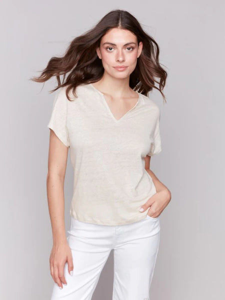 Split Neck Dolman Short Sleeve Top