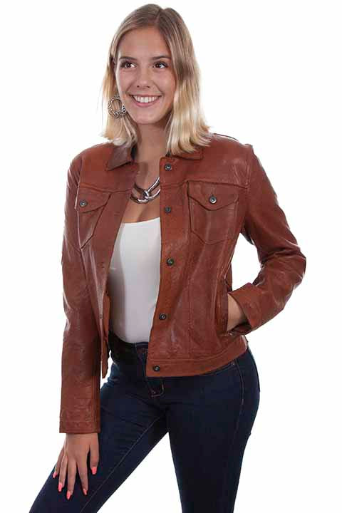 Leather Button Front Jacket -Cognac