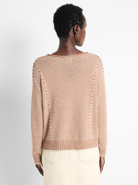 Striped Seam Cotton Cord Sweater