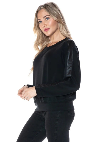 Crew Neck with Pleather Sleeve