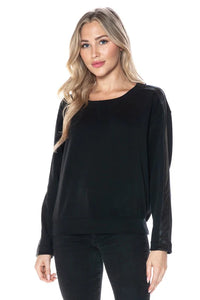 Crew Neck with Pleather Sleeve