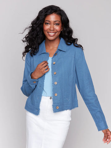 Linen Blend Jacket with Frayed Edges