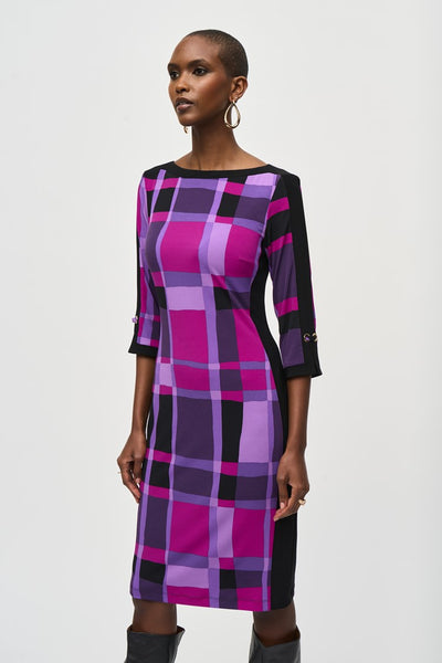 Silky Plaid Print Sheath Dress