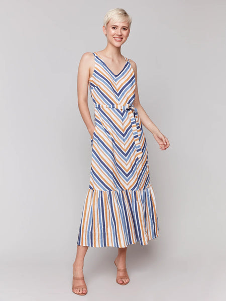 Striped Maxi Woven Dress with Sash