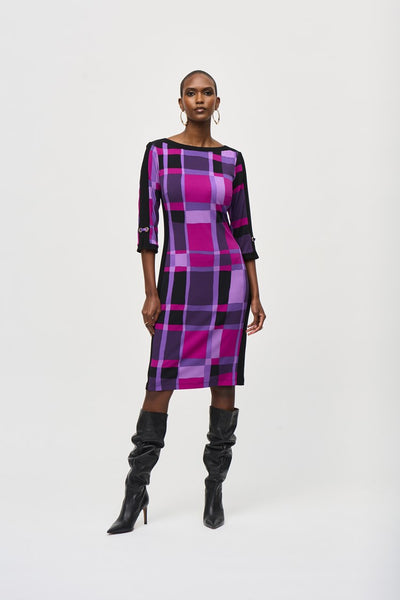 Silky Plaid Print Sheath Dress