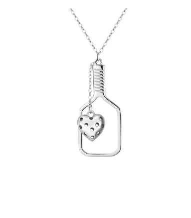 Pickleball Love Silver Heart Necklace