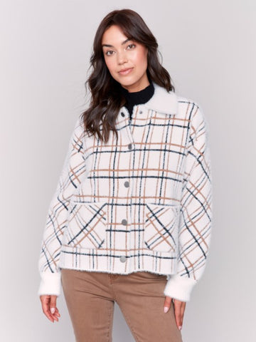 Short Plaid Knit Jacket