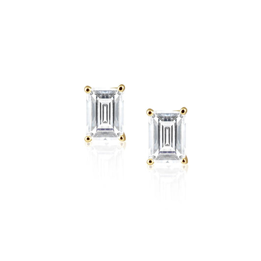 Katie Emerald Cut Studs - Gold