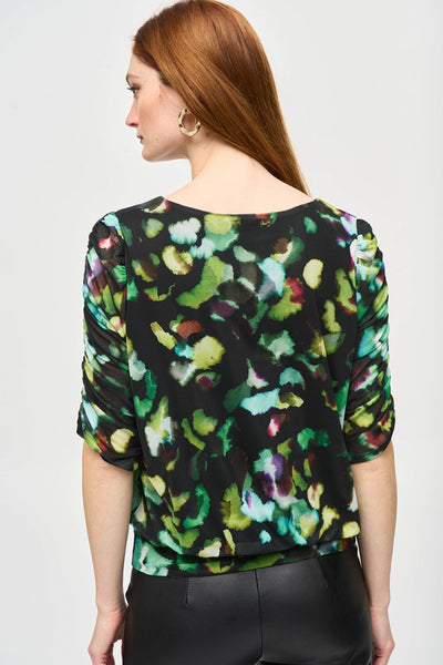 Mesh Abstract Print Blouson Top