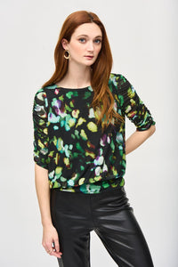 Mesh Abstract Print Blouson Top