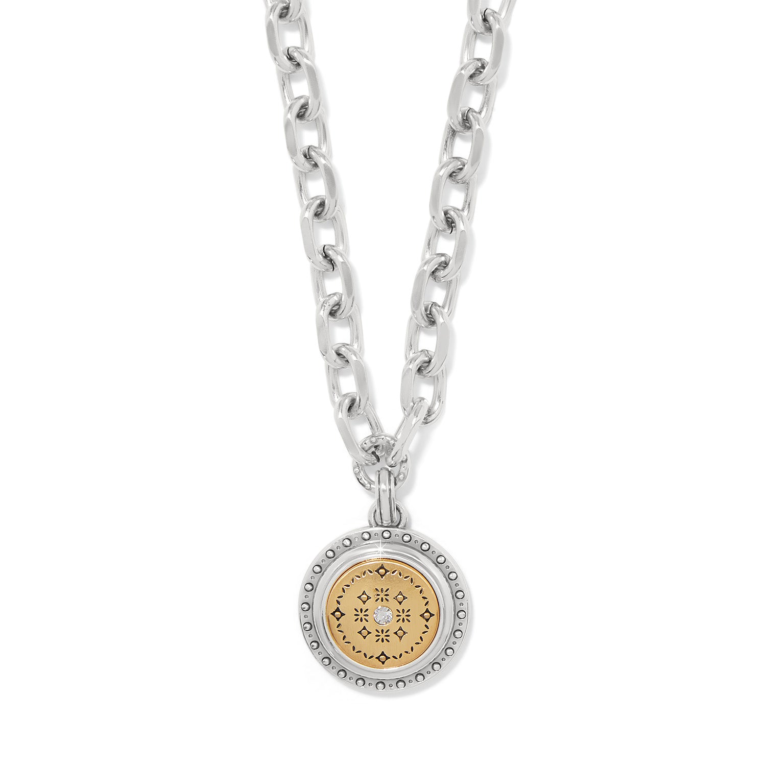 Mosaic Round 2 Tone Pendant Necklace