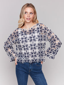 Crochet Long Sleeve Boat Neck Top