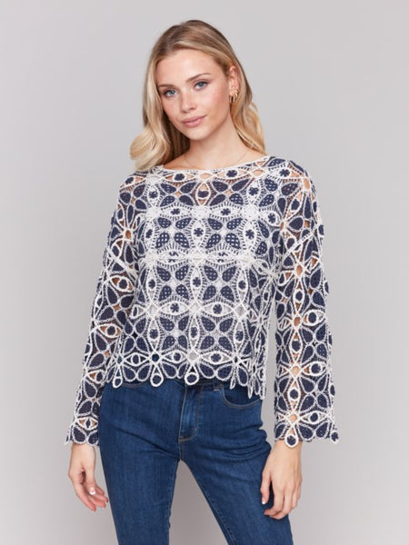 Crochet Long Sleeve Boat Neck Top