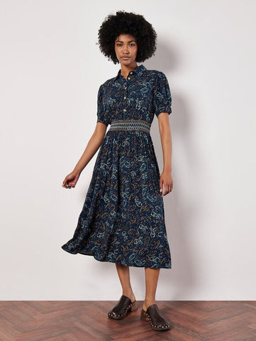 Paisley Smock Tiered Shirt Midi Dress