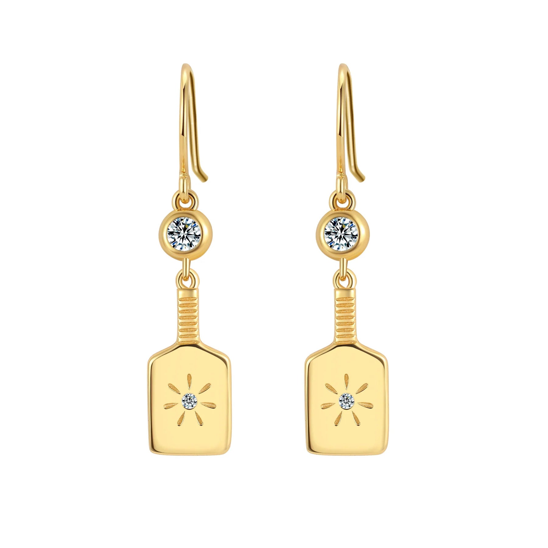 Pickleball Paddle Drop Gold Earrings