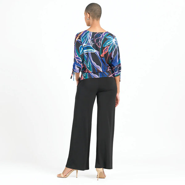 Pull-Tie Cuff Blouson Printed Top