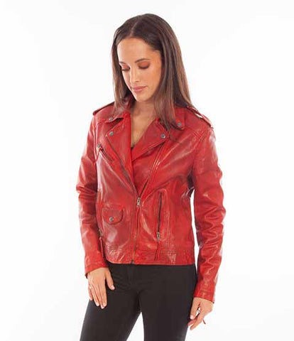 Leather Moto Jacket - Red