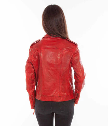 Leather Moto Jacket - Red