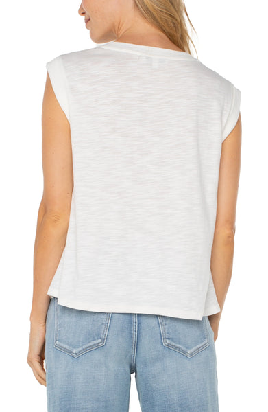 Sleeveless Woven to Knit Top