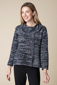 Tweedy Chenille Button Cowl Pullover