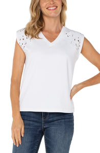 Cap Sleeve Top with Embroidery